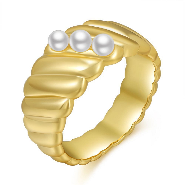 European and American cross-border new baroque pearl ring INS fashion creative metal geometric thread ring women wholesale ?